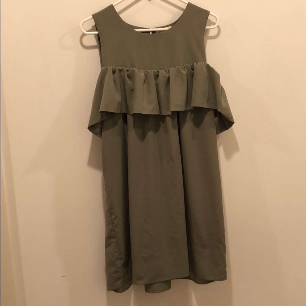 Cold Shoulder Army Green Shift Dress